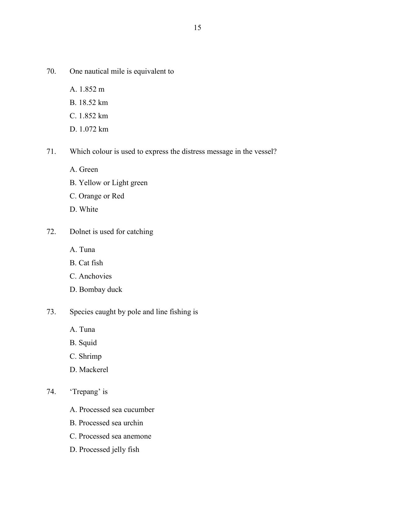 CUSAT CAT 2016 Fisheries Question Paper - Page 15