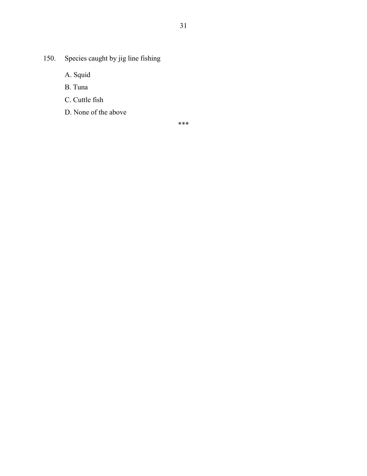 CUSAT CAT 2016 Fisheries Question Paper - Page 31