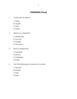 CUSAT CAT 2016 Fisheries Question Paper