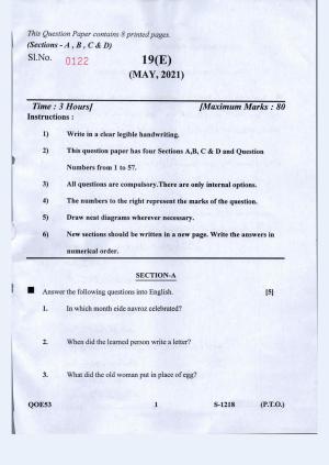 Gujarat Board Class 10th Farsi S.L. Eng. Med. May 2021 Question Paper