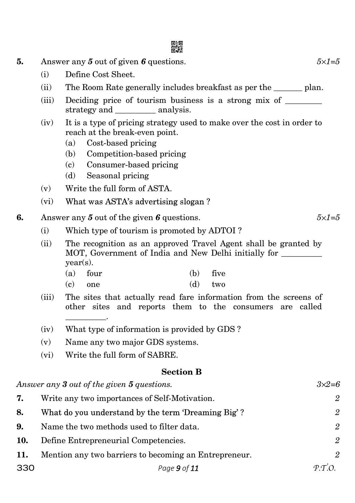 CBSE Class 12 330_Tourism 2023 Question Paper - Page 9