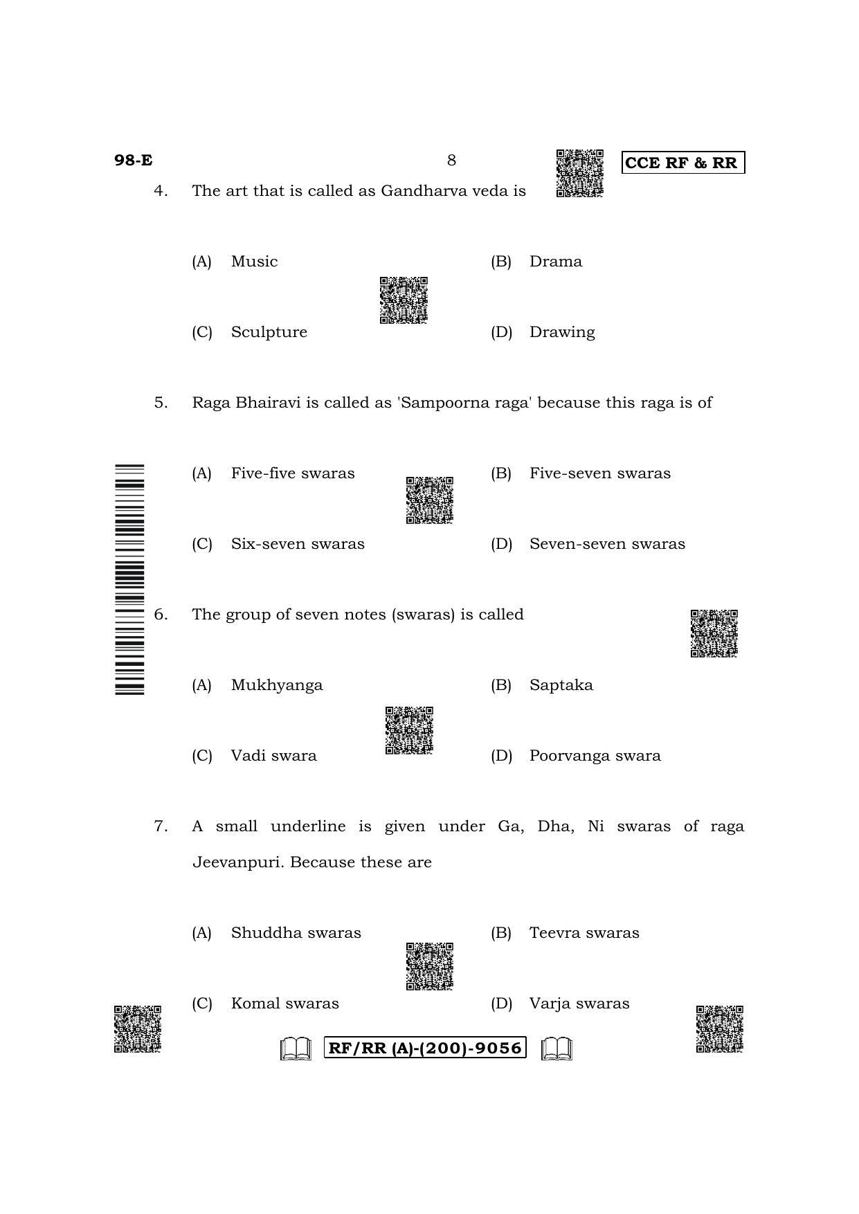 Karnataka SSLC Carnatic/Hindustani Music -  English Medium Question Paper 2022 (A Version-Theory) - Page 8