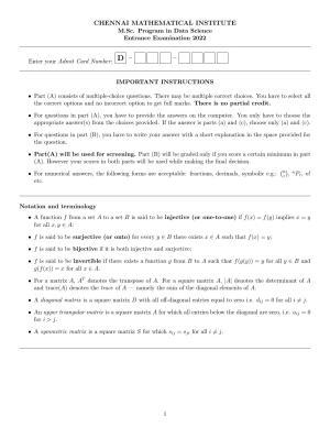 CMI Entrance Exam 2022 Question Paper MSc Data Science