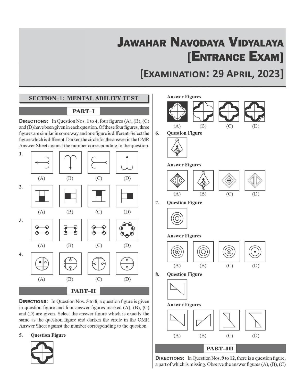 JNVST Class 6 2023 Question Paper with Solutions - Page 1