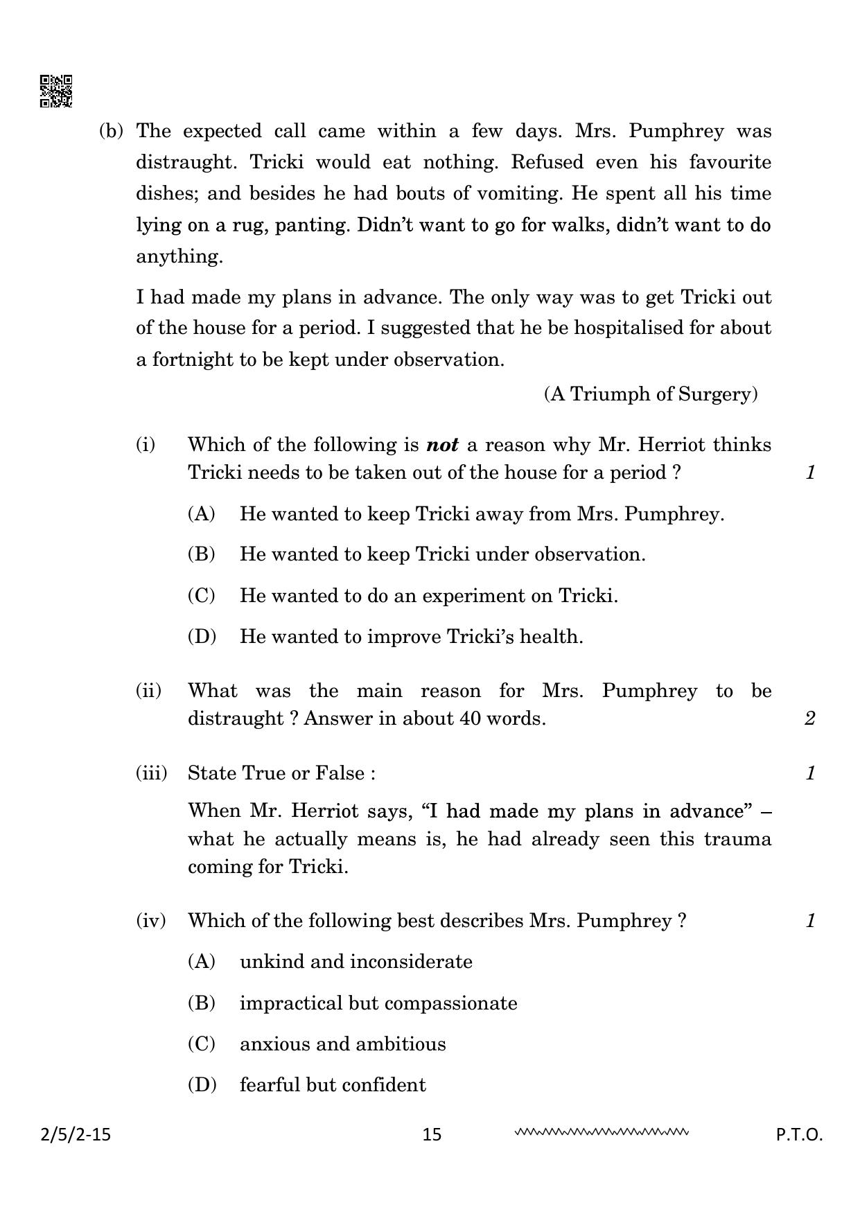 CBSE Class 10 2-5-2 English Literature 2024 Question Paper - Page 15
