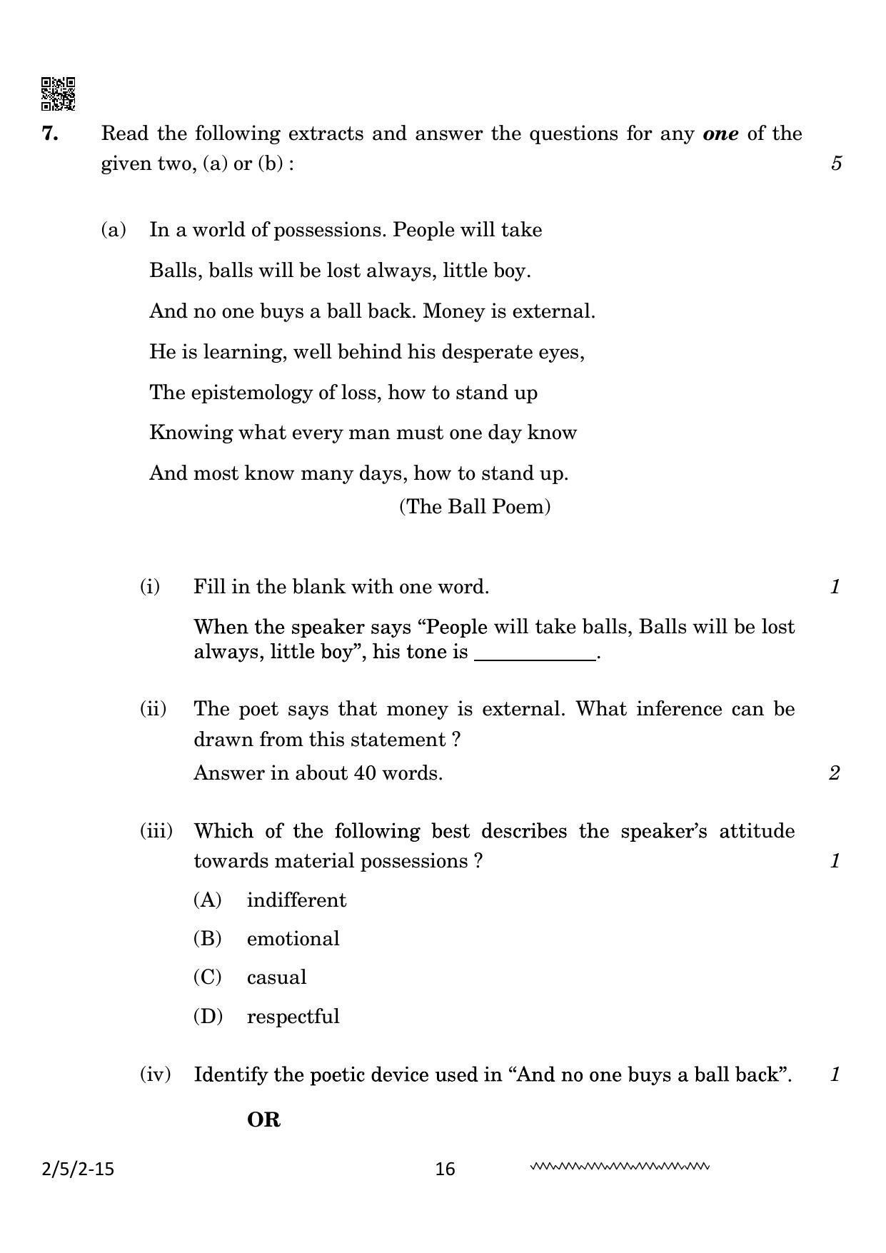 CBSE Class 10 2-5-2 English Literature 2024 Question Paper - Page 16