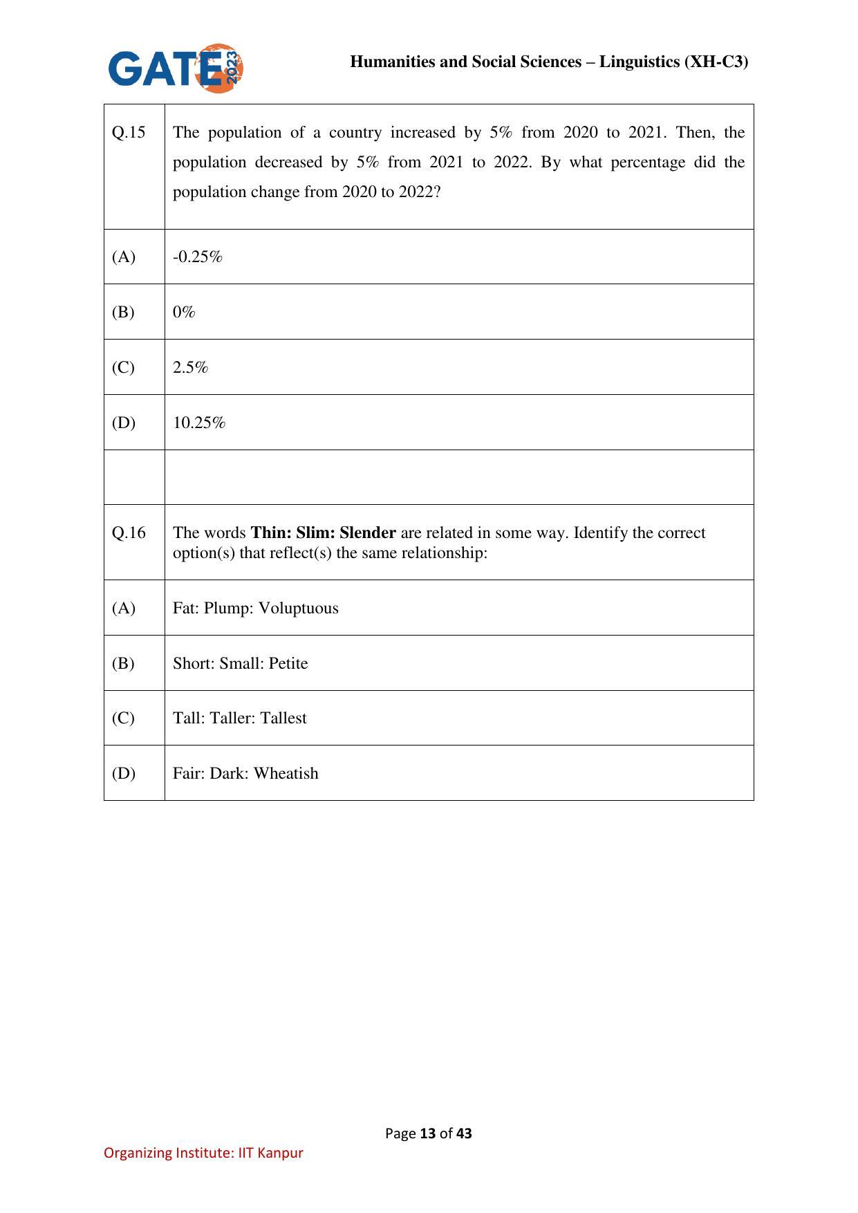 GATE 2023 Humanities & Social Sciences – Linguistics (XH-C3) Question Paper - Page 13