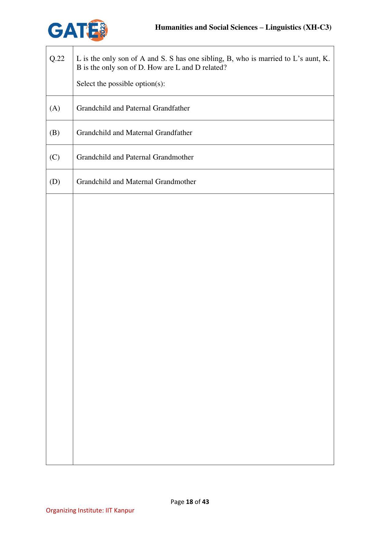 GATE 2023 Humanities & Social Sciences – Linguistics (XH-C3) Question Paper - Page 18