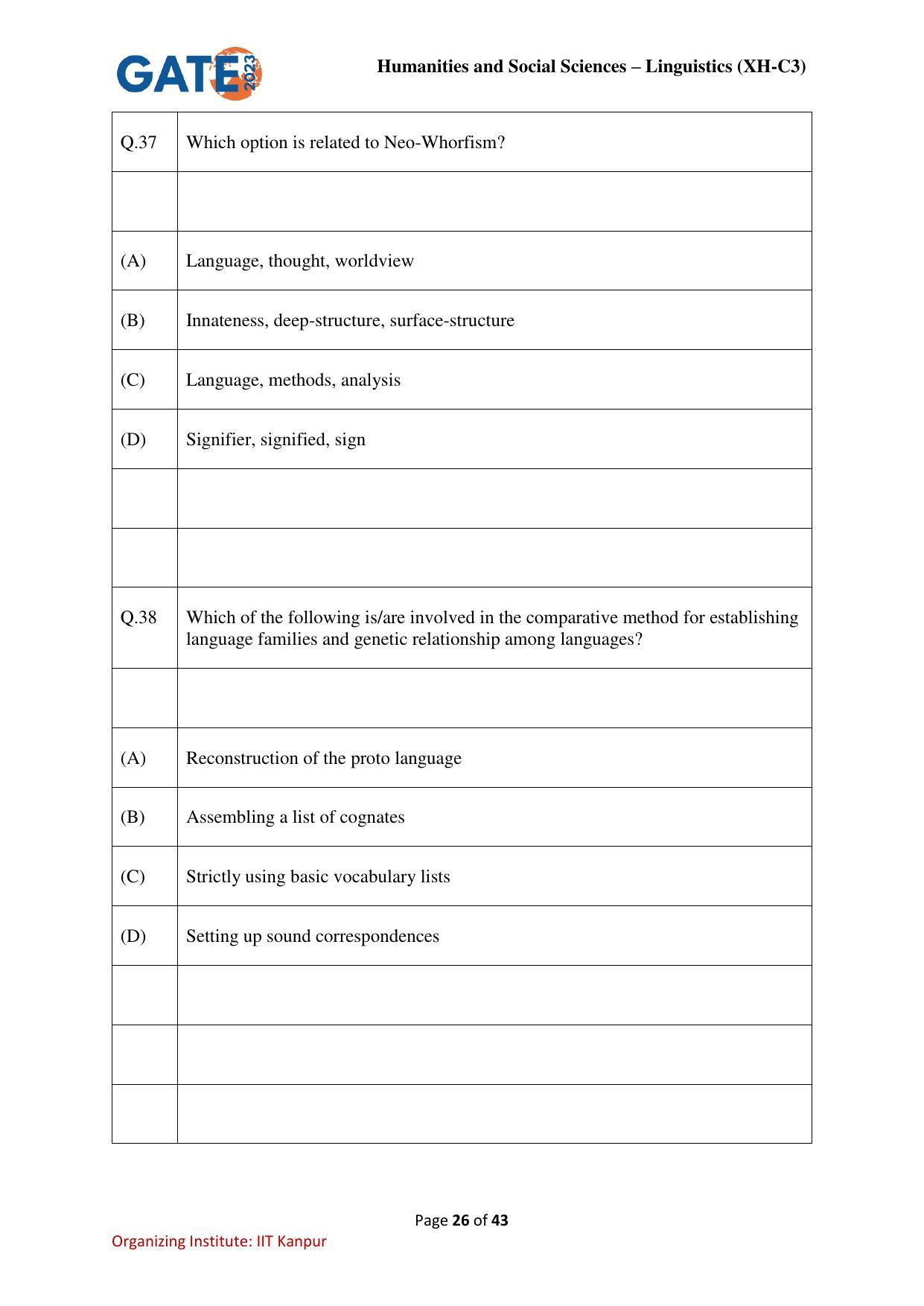 GATE 2023 Humanities & Social Sciences – Linguistics (XH-C3) Question Paper - Page 26