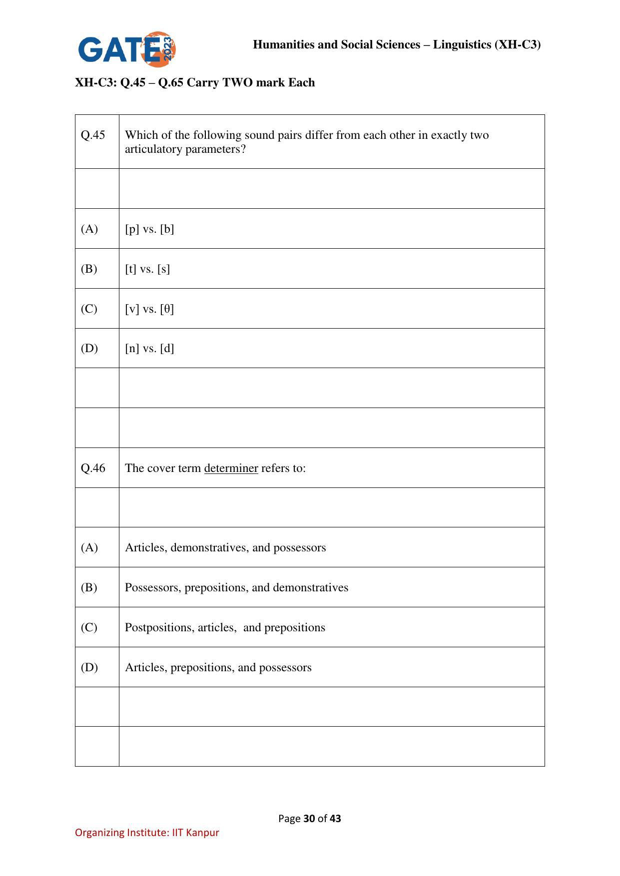 GATE 2023 Humanities & Social Sciences – Linguistics (XH-C3) Question Paper - Page 30