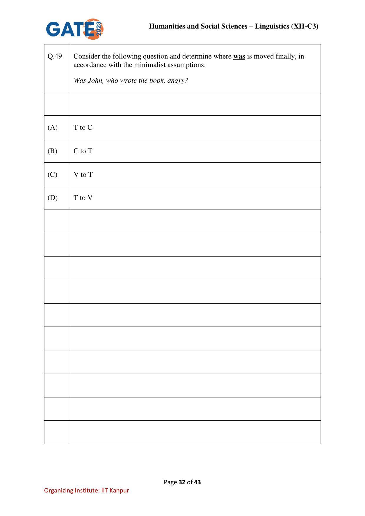 GATE 2023 Humanities & Social Sciences – Linguistics (XH-C3) Question Paper - Page 32