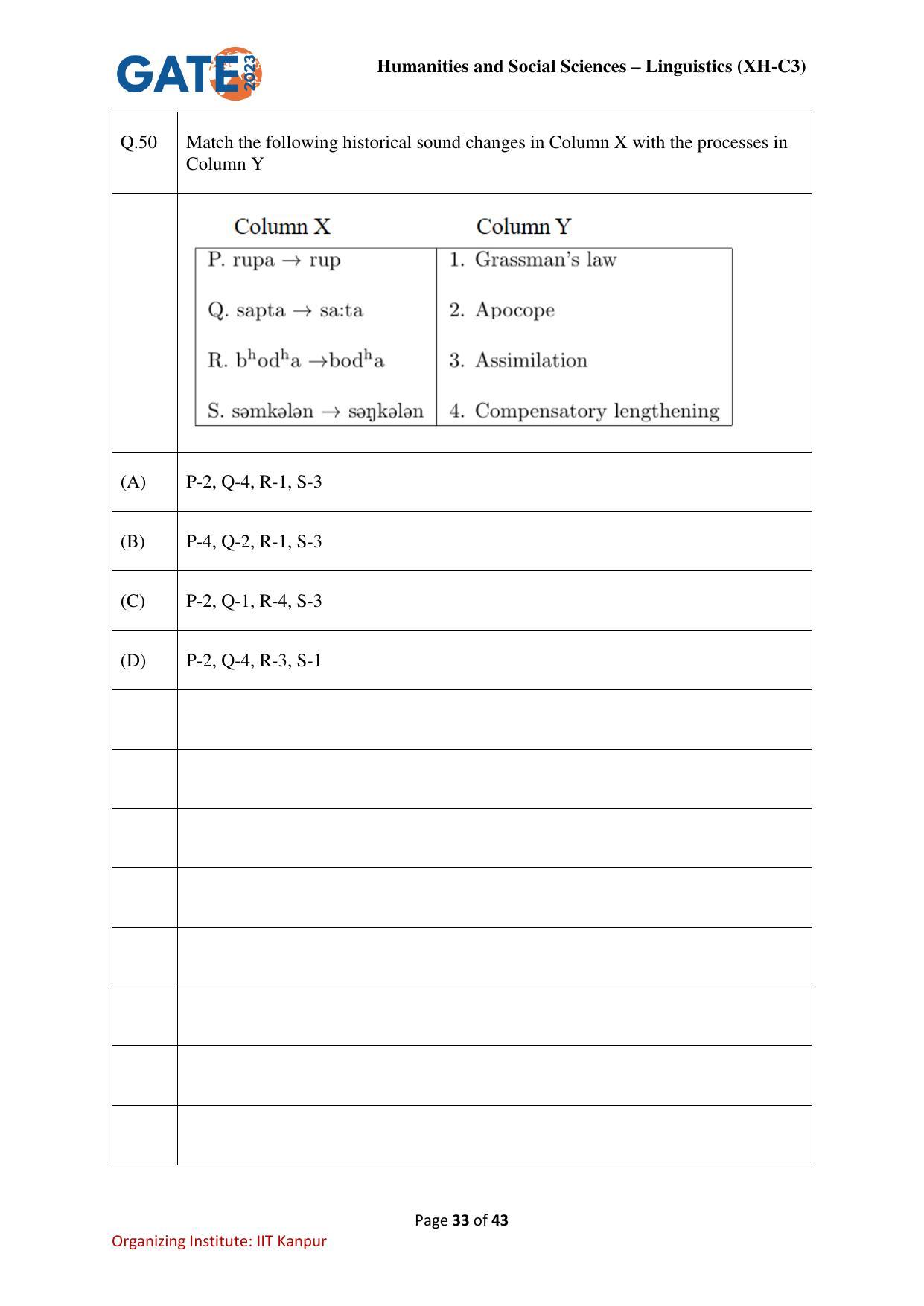 GATE 2023 Humanities & Social Sciences – Linguistics (XH-C3) Question Paper - Page 33