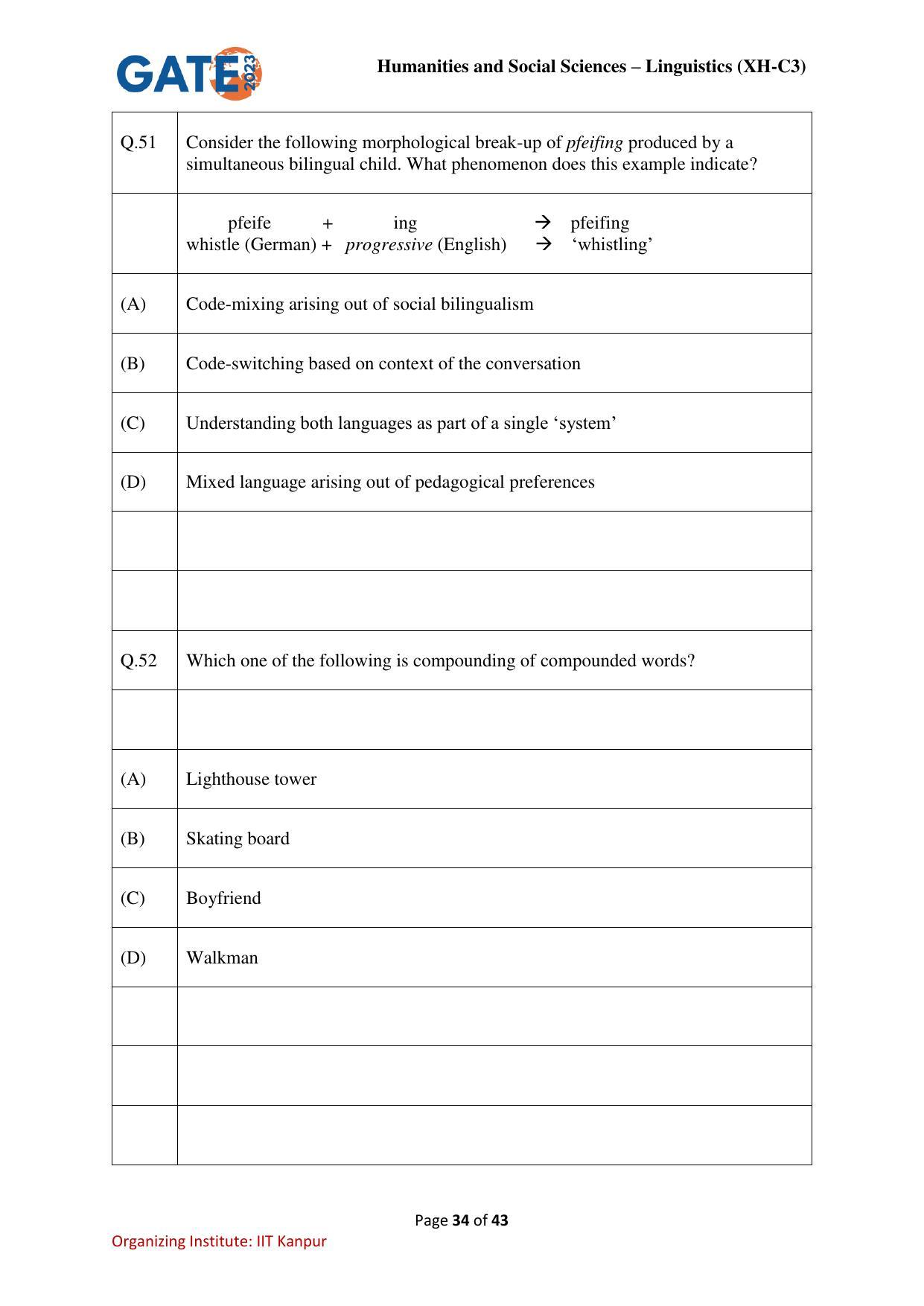 GATE 2023 Humanities & Social Sciences – Linguistics (XH-C3) Question Paper - Page 34