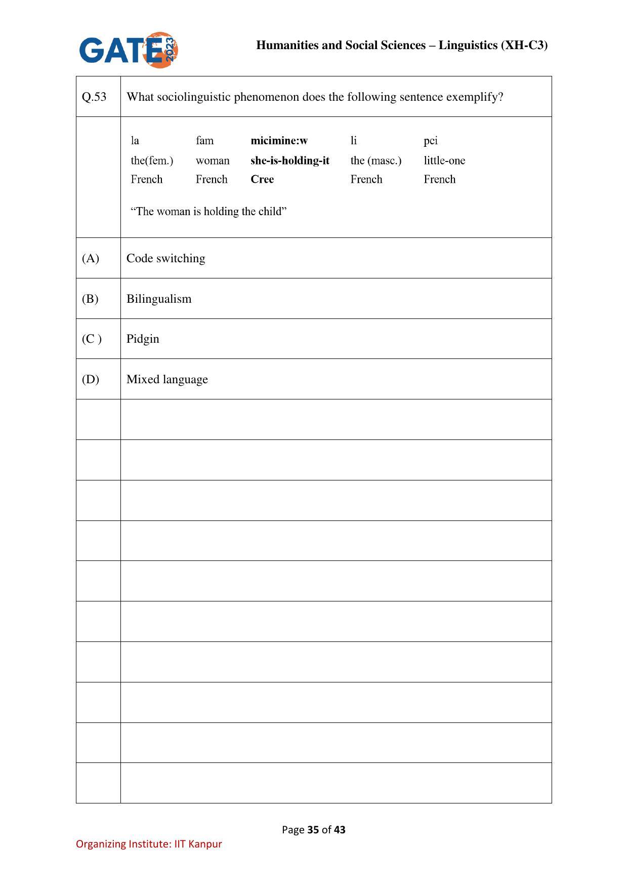 GATE 2023 Humanities & Social Sciences – Linguistics (XH-C3) Question Paper - Page 35