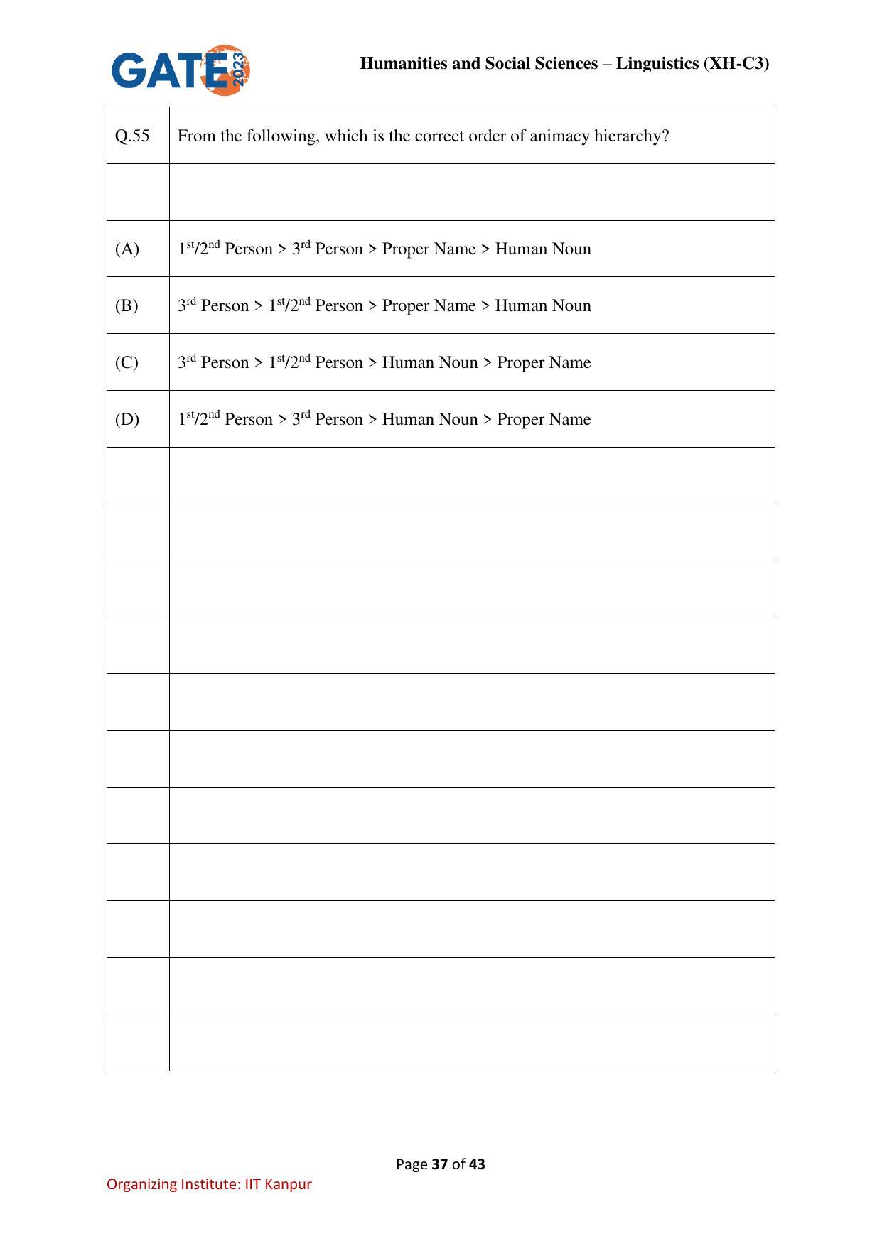 GATE 2023 Humanities & Social Sciences – Linguistics (XH-C3) Question Paper - Page 37