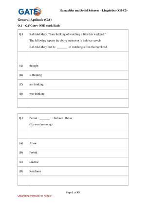 GATE 2023 Humanities & Social Sciences – Linguistics (XH-C3) Question Paper