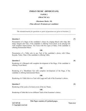 ISC Class 12 2017 INDIAN MUSIC (HINDUSTANI) PAPER 2 (PRACTICAL) Question Paper