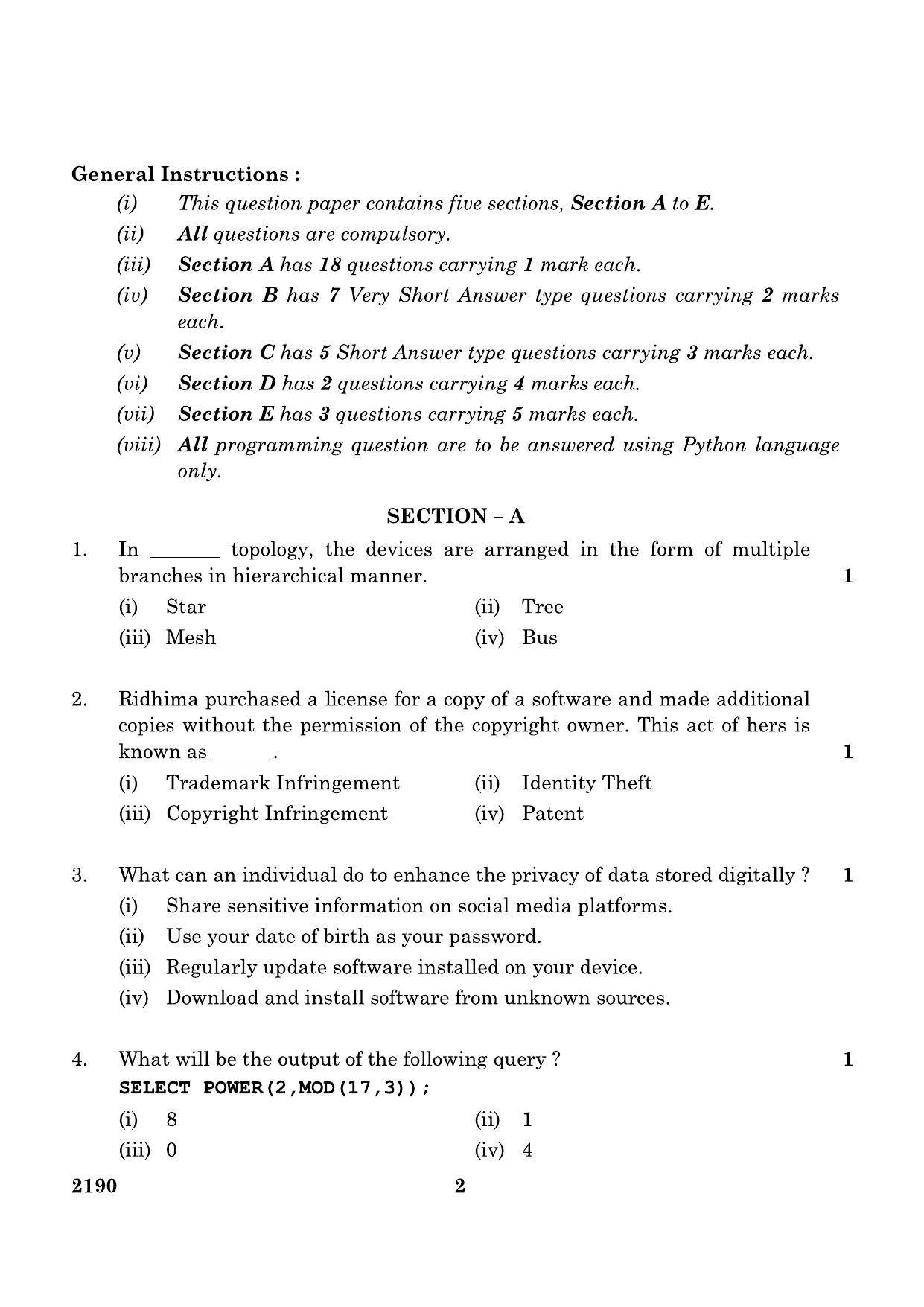 CBSE Class 12 Informatics Practice 2024 Question Paper - Page 2