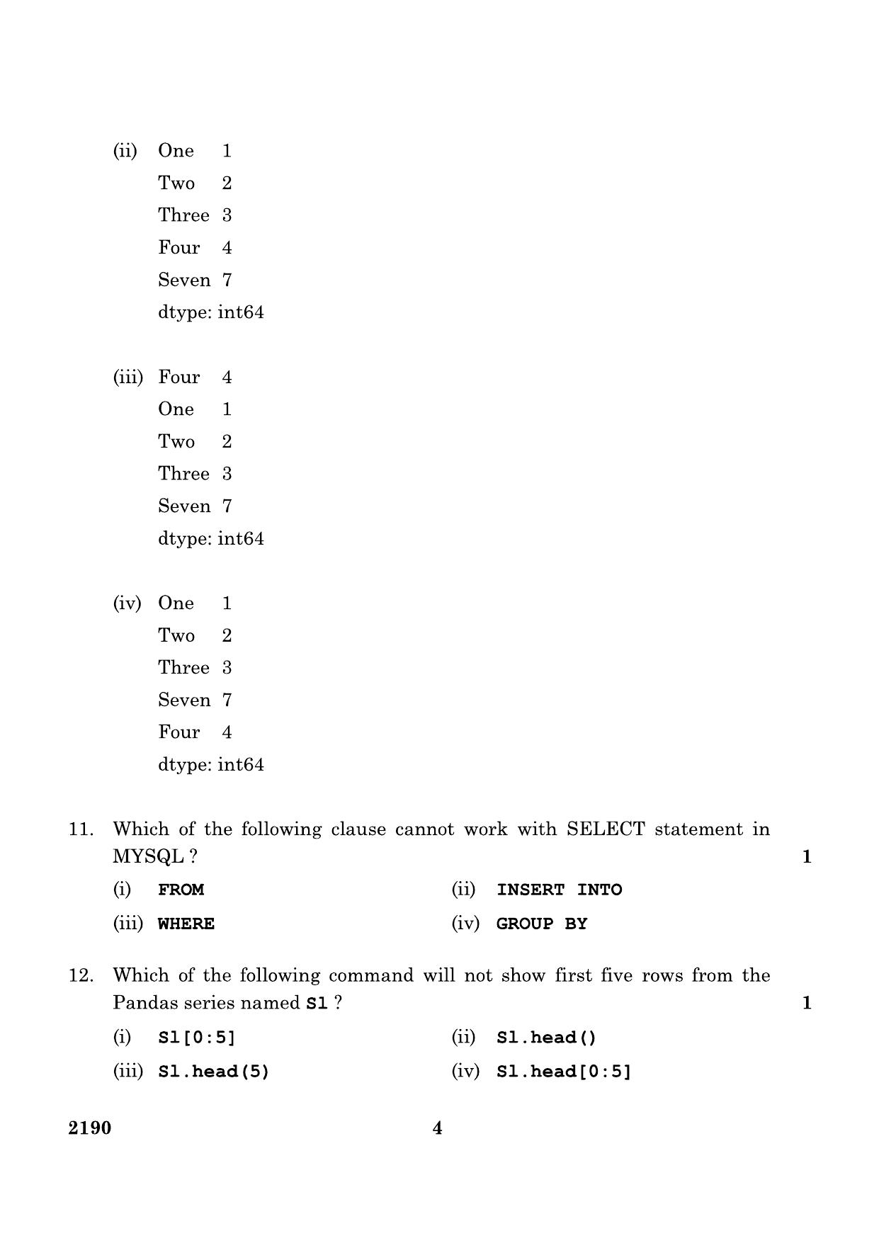 CBSE Class 12 Informatics Practice 2024 Question Paper - Page 4