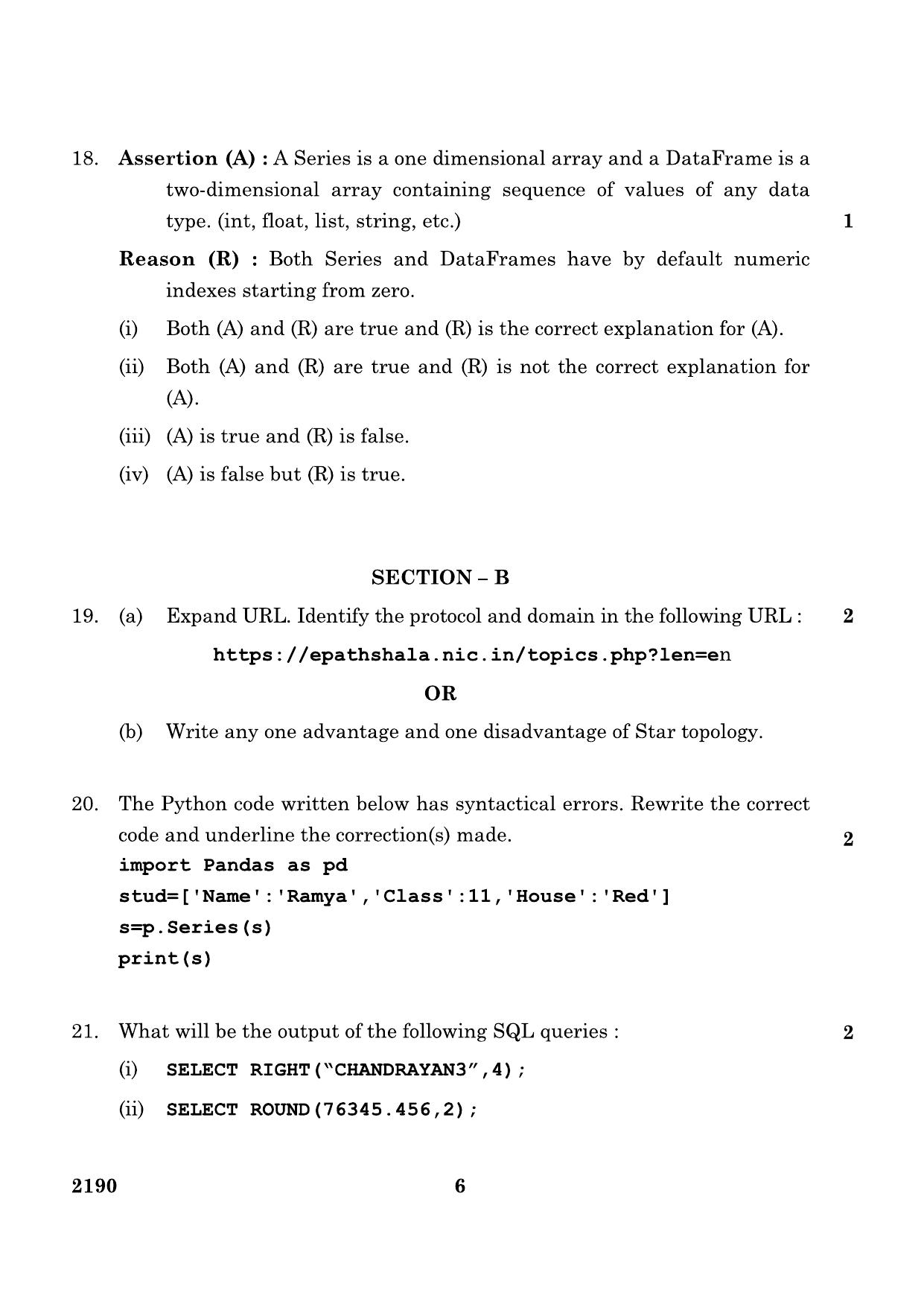 CBSE Class 12 Informatics Practice 2024 Question Paper - Page 6
