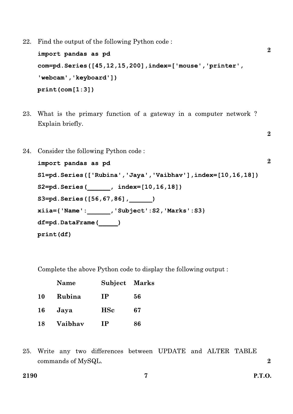 CBSE Class 12 Informatics Practice 2024 Question Paper - Page 7
