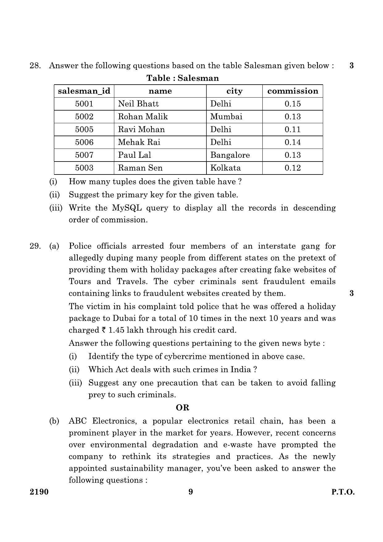 CBSE Class 12 Informatics Practice 2024 Question Paper - Page 9