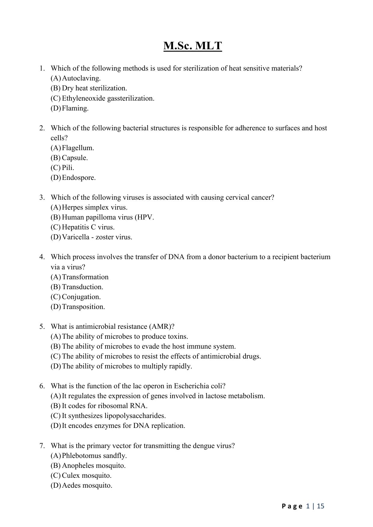 WB JEMAS (PG) M.Sc MLT 2024 Question Paper - Page 3