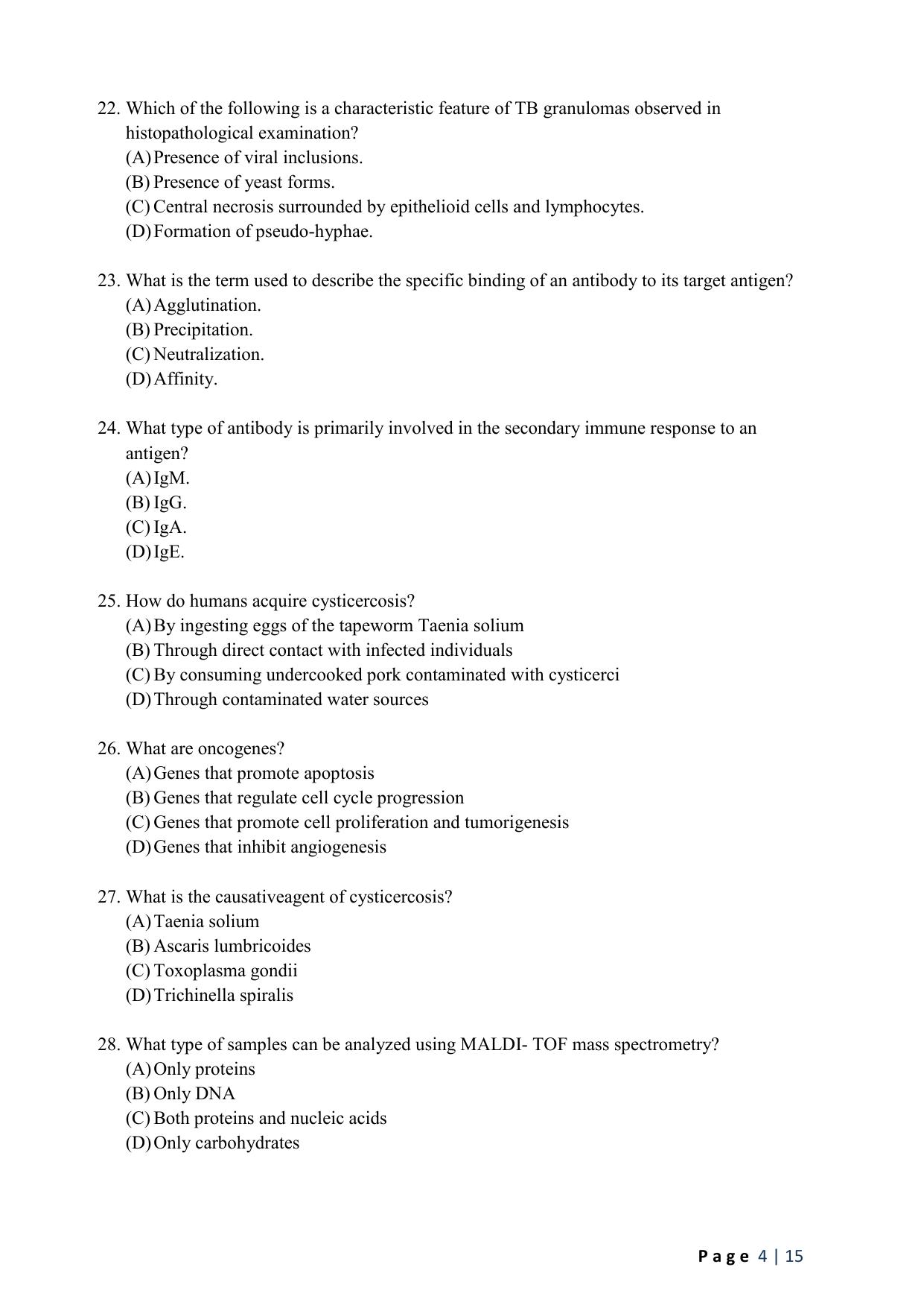 WB JEMAS (PG) M.Sc MLT 2024 Question Paper - Page 6