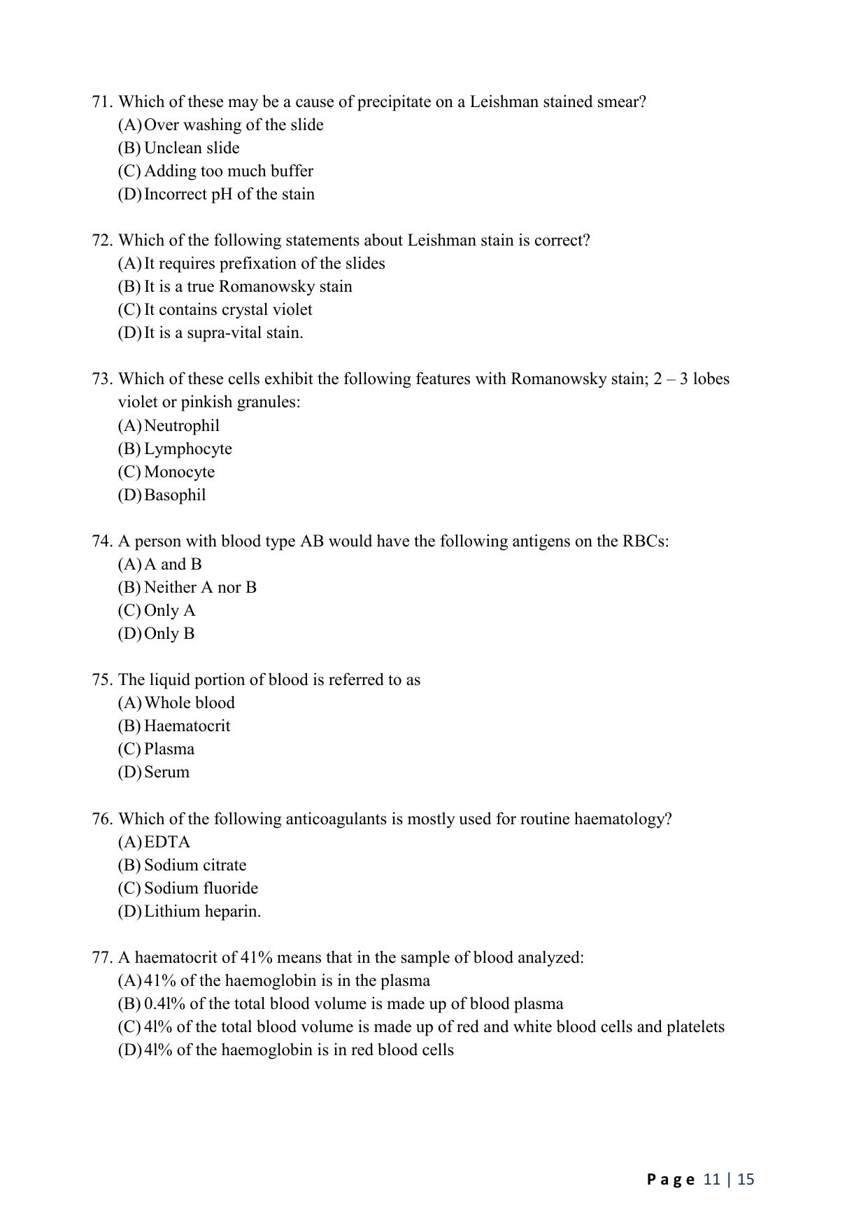 WB JEMAS (PG) M.Sc MLT 2024 Question Paper - Page 13