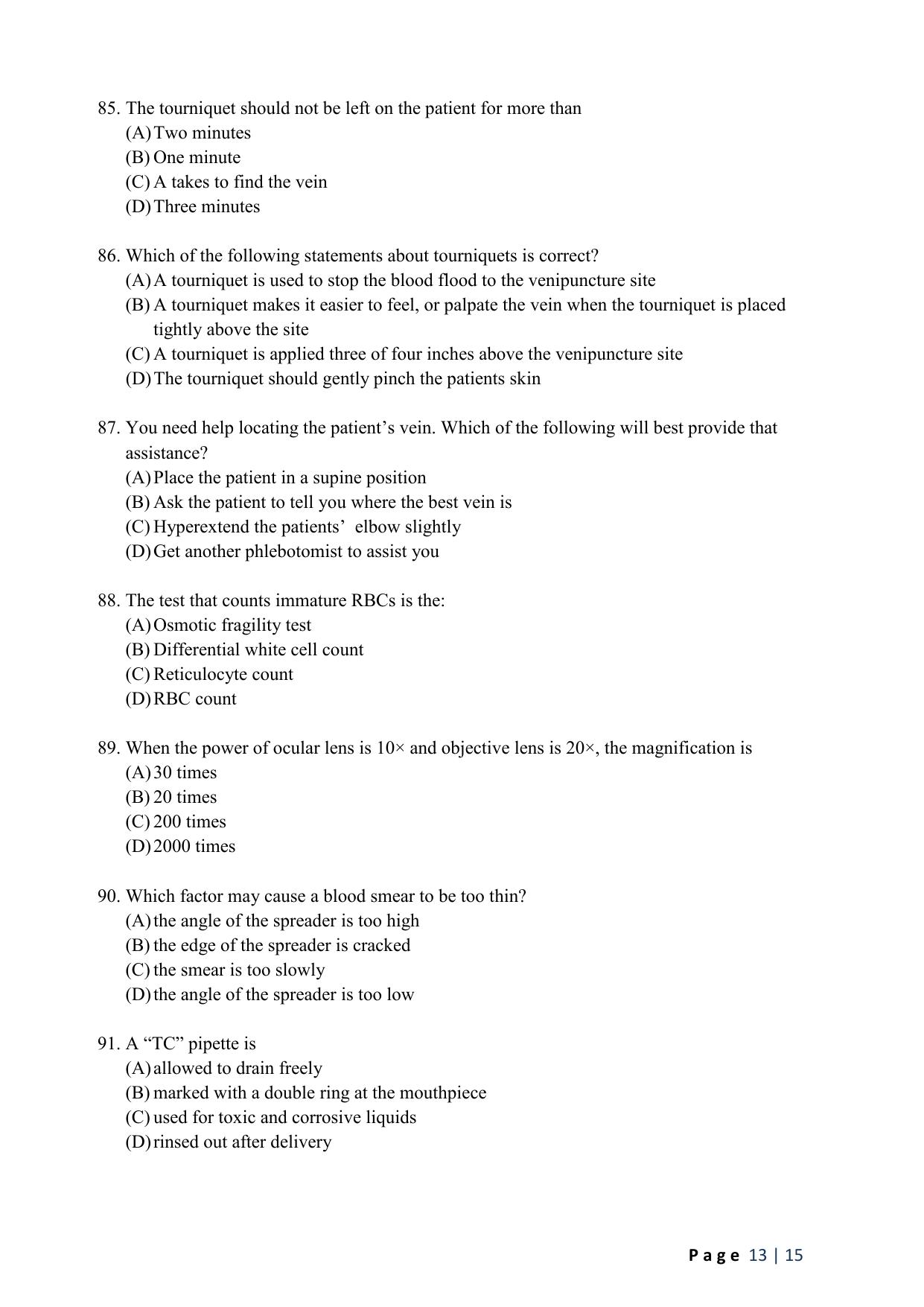 WB JEMAS (PG) M.Sc MLT 2024 Question Paper - Page 15