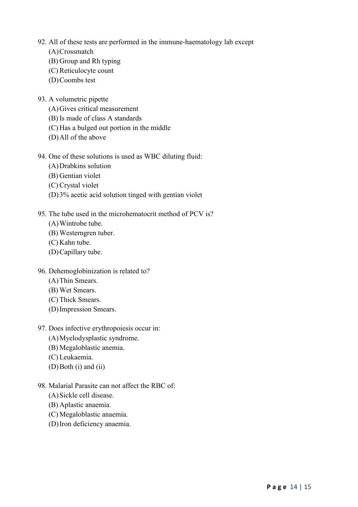 WB JEMAS (PG) M.Sc MLT 2024 Question Paper - Page 16