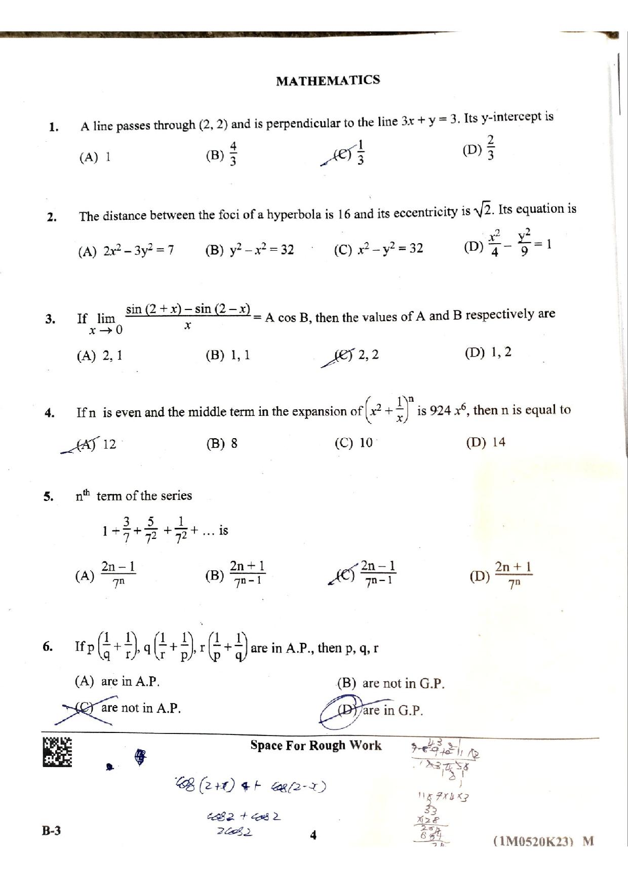 KCET 2023 Mathematics Set B-3 Question Paper - Page 1