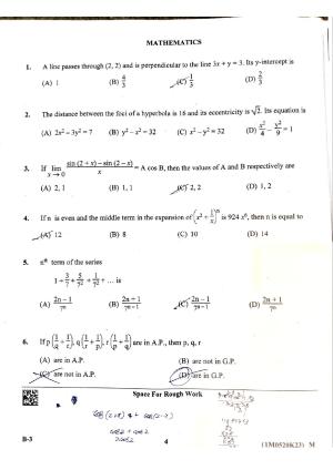 KCET 2023 Mathematics Set B-3 Question Paper