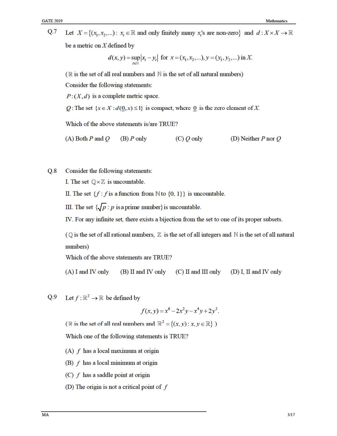 GATE 2019 Mathematics (MA) Question Paper - Page 6