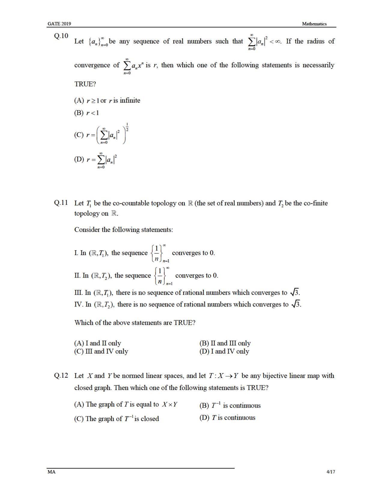 GATE 2019 Mathematics (MA) Question Paper - Page 7