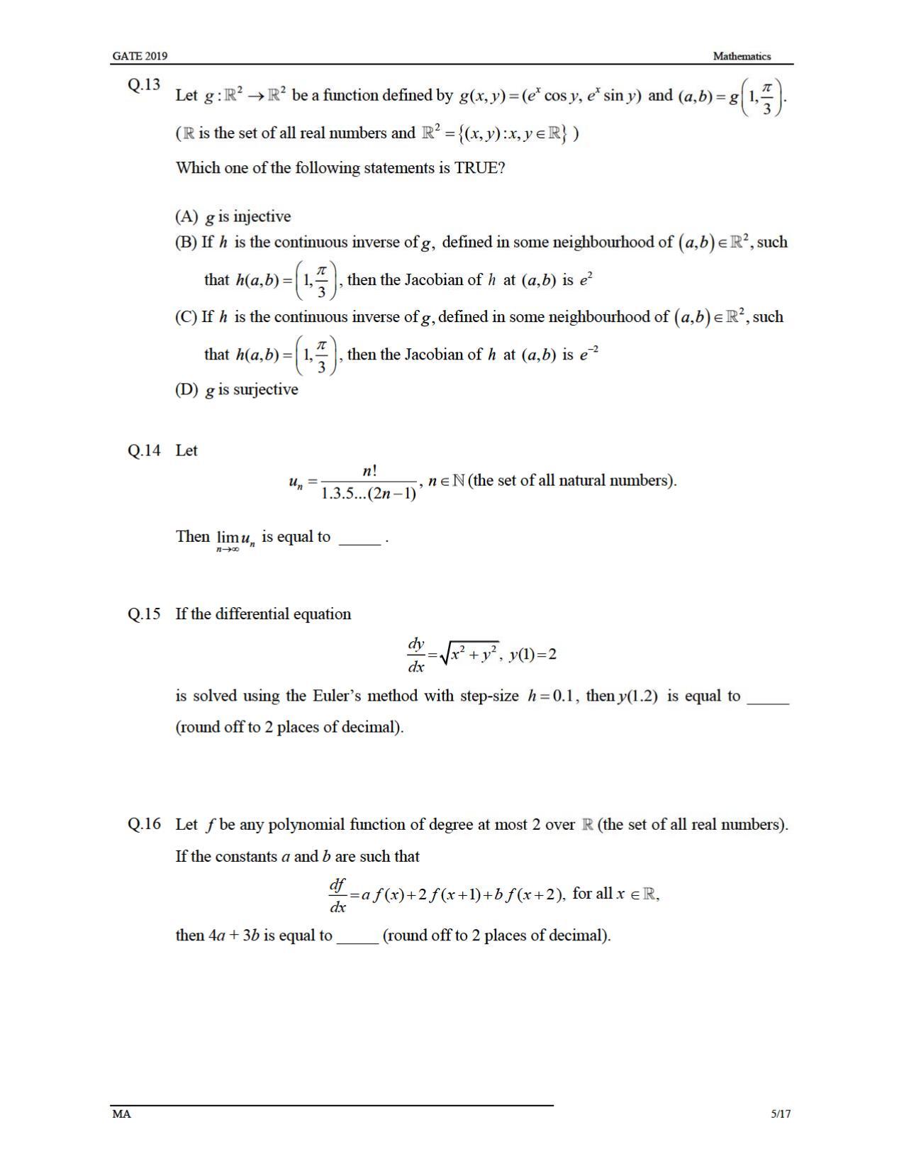 GATE 2019 Mathematics (MA) Question Paper - Page 8
