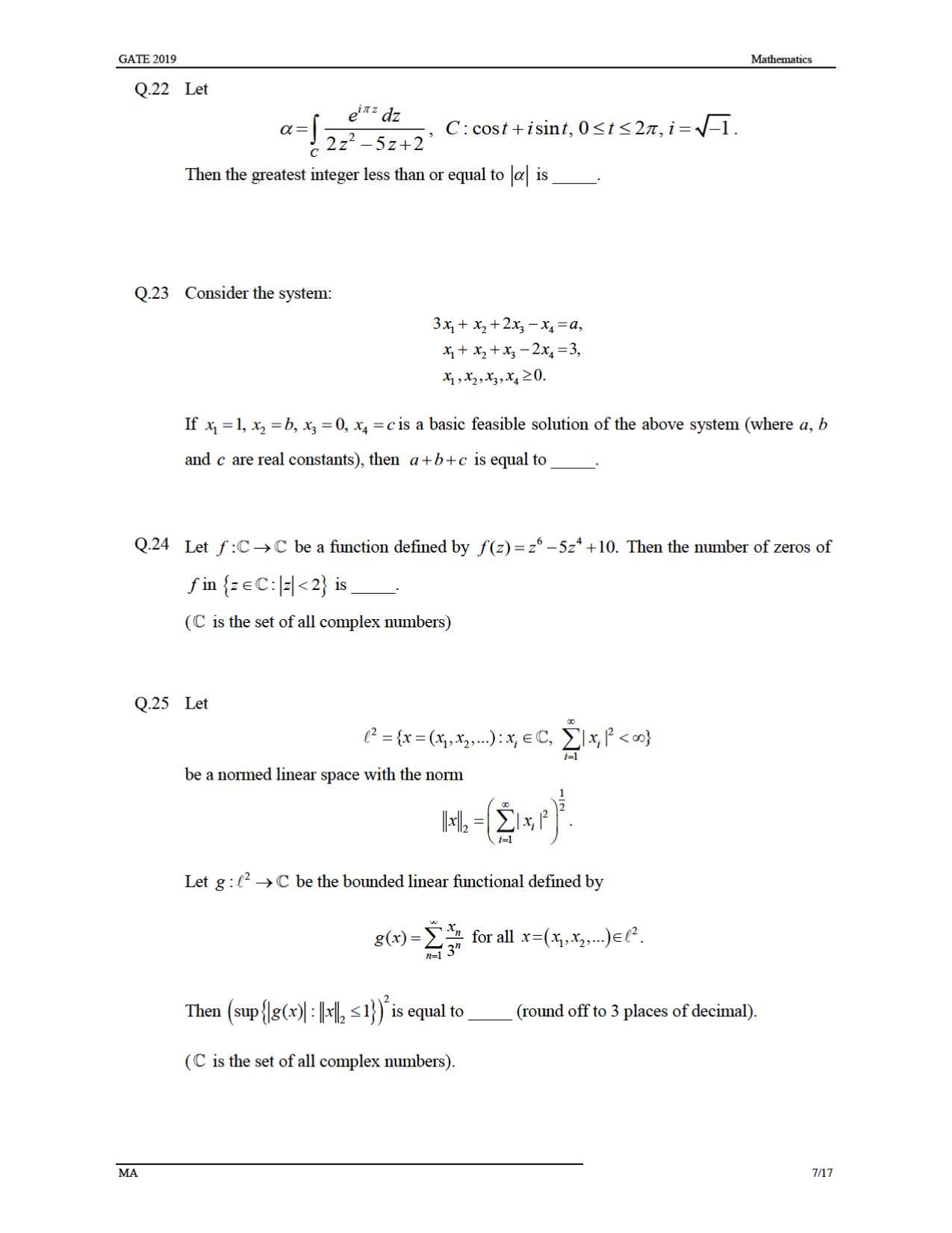 GATE 2019 Mathematics (MA) Question Paper - Page 10