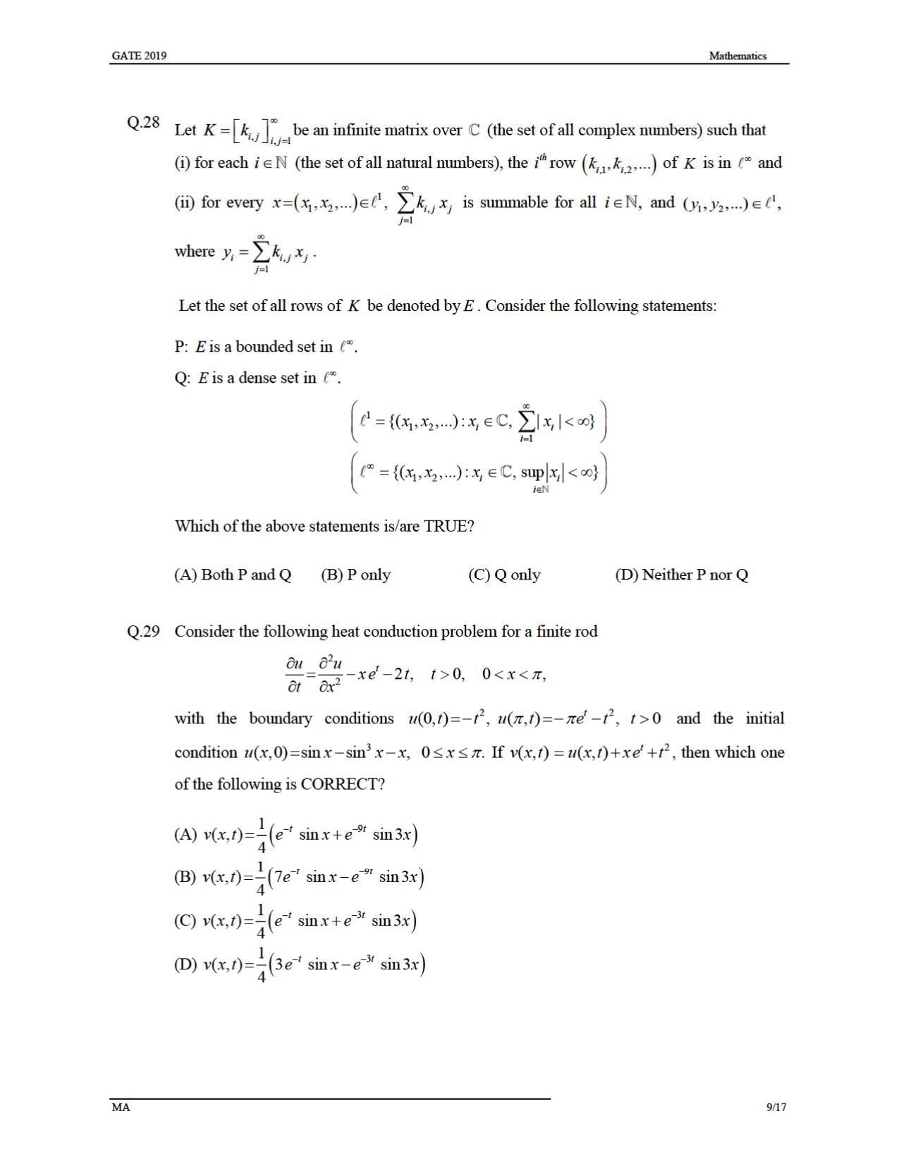 GATE 2019 Mathematics (MA) Question Paper - Page 12