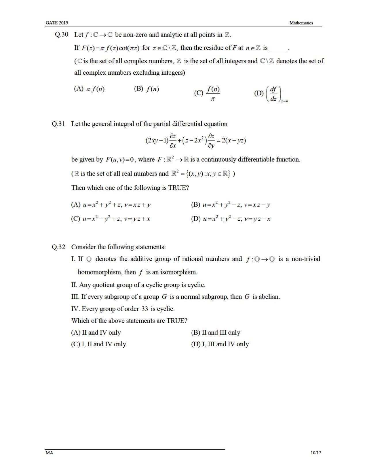 GATE 2019 Mathematics (MA) Question Paper - Page 13