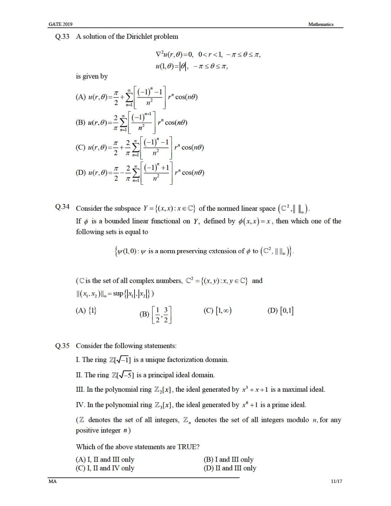GATE 2019 Mathematics (MA) Question Paper - Page 14