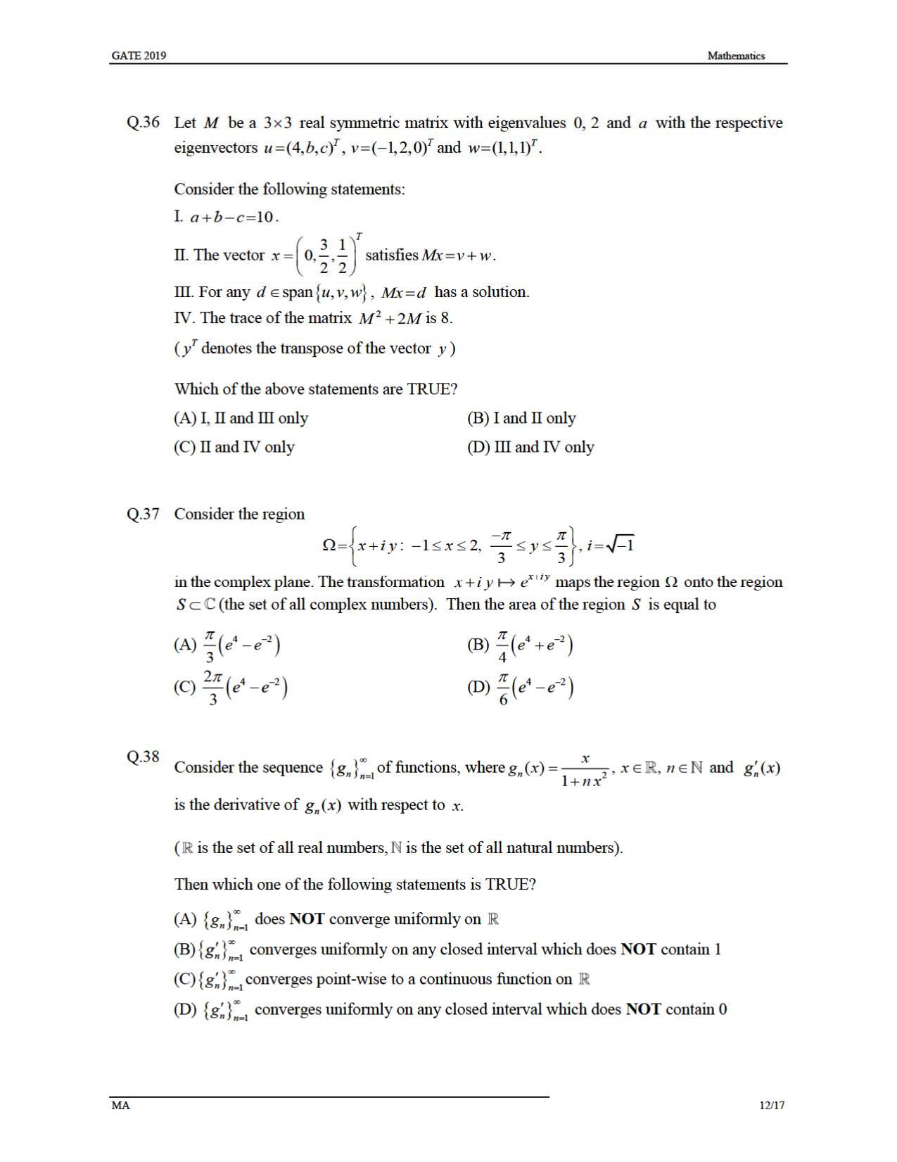 GATE 2019 Mathematics (MA) Question Paper - Page 15