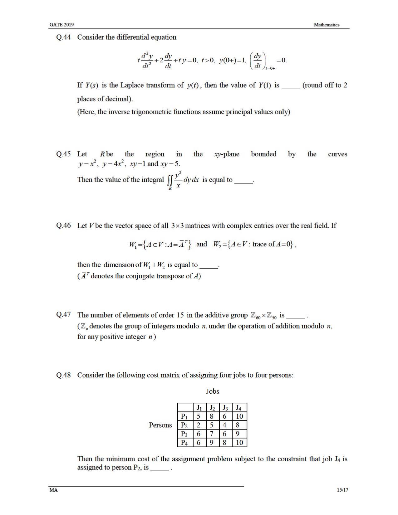 GATE 2019 Mathematics (MA) Question Paper - Page 18