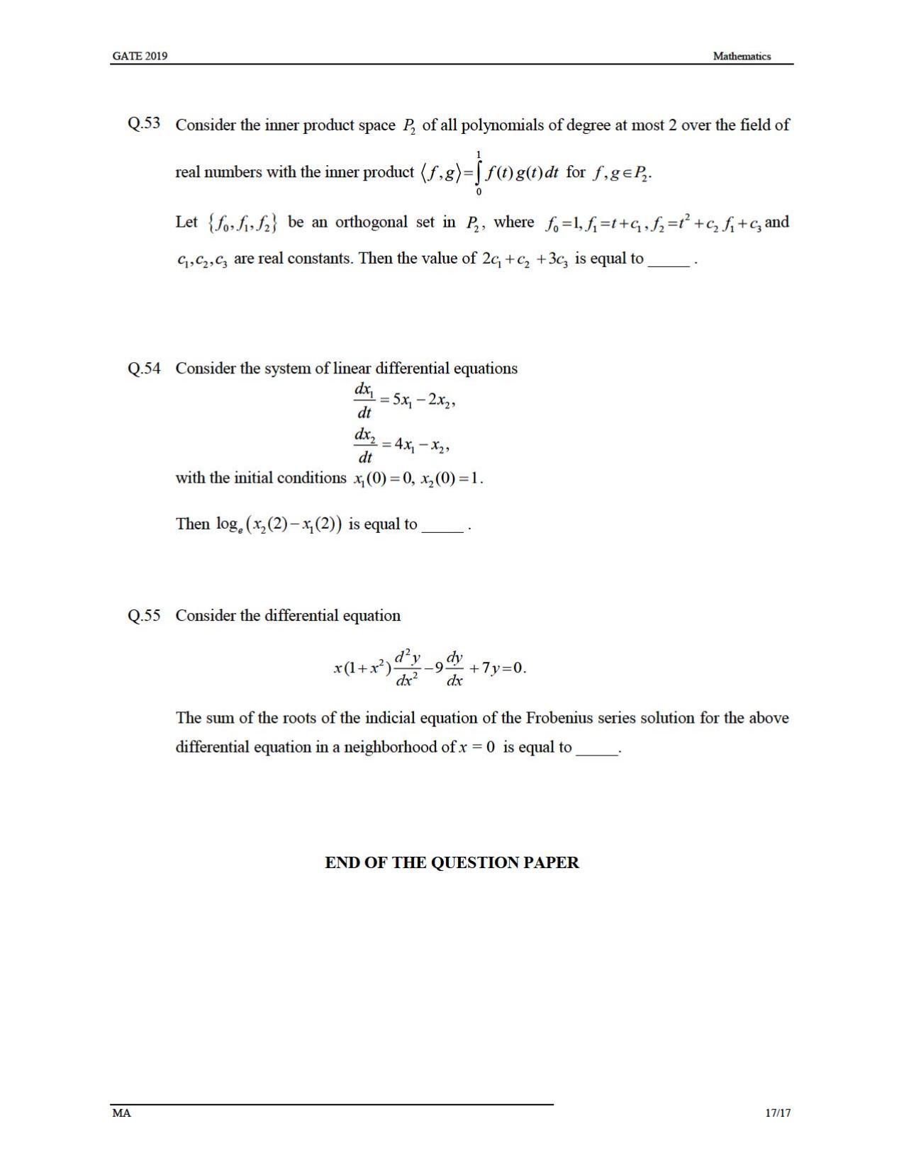GATE 2019 Mathematics (MA) Question Paper - Page 20