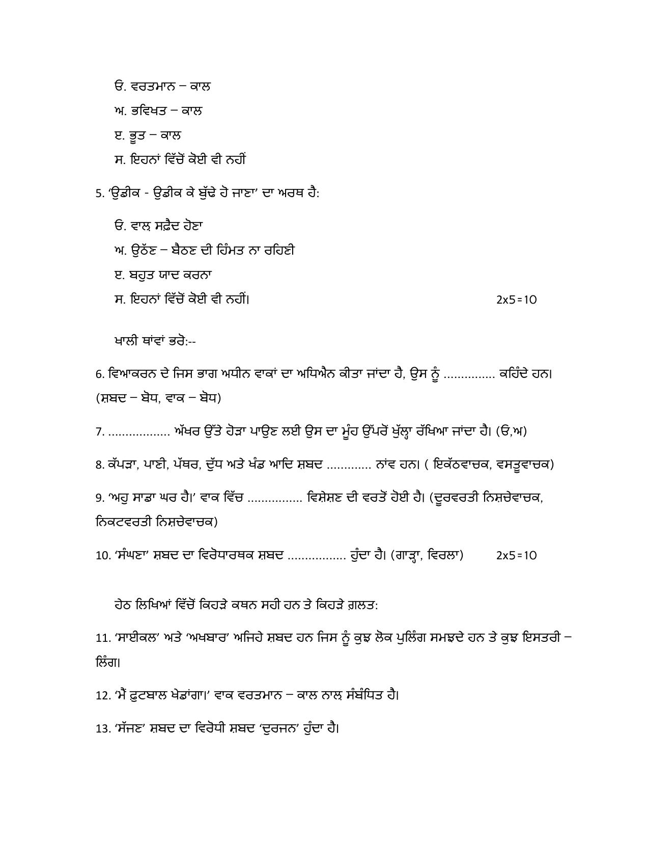 PSEB Class 10 Punjabi B (DA Students) Model Papers 2025 - Page 2