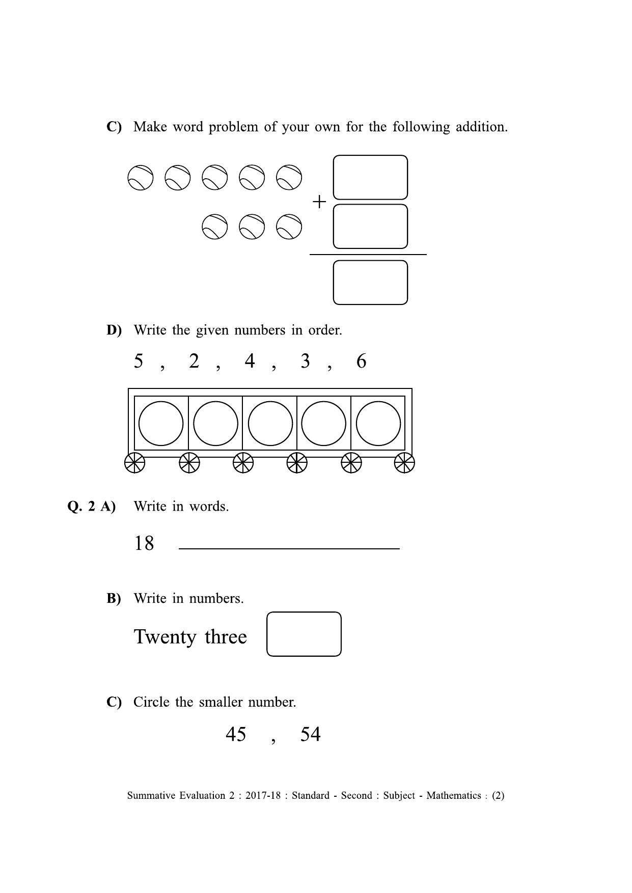 Maharashtra Board Class 2 English Medium (गणित - इंग्रजी माध्यम) Sample Question Paper - Page 2