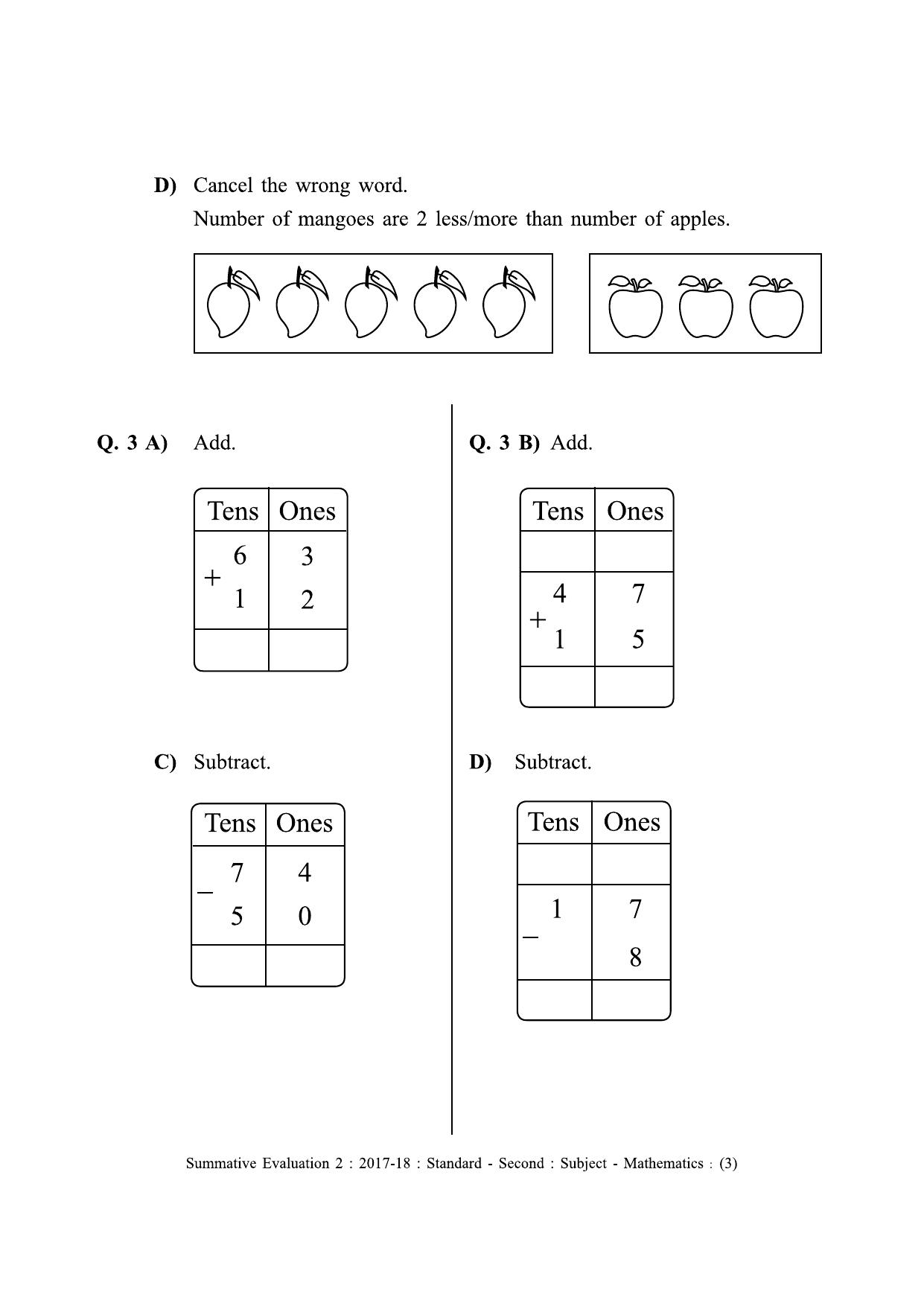 Maharashtra Board Class 2 English Medium (गणित - इंग्रजी माध्यम) Sample Question Paper - Page 3