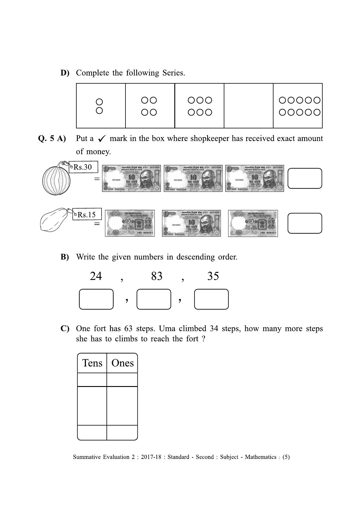Maharashtra Board Class 2 English Medium (गणित - इंग्रजी माध्यम) Sample Question Paper - Page 5