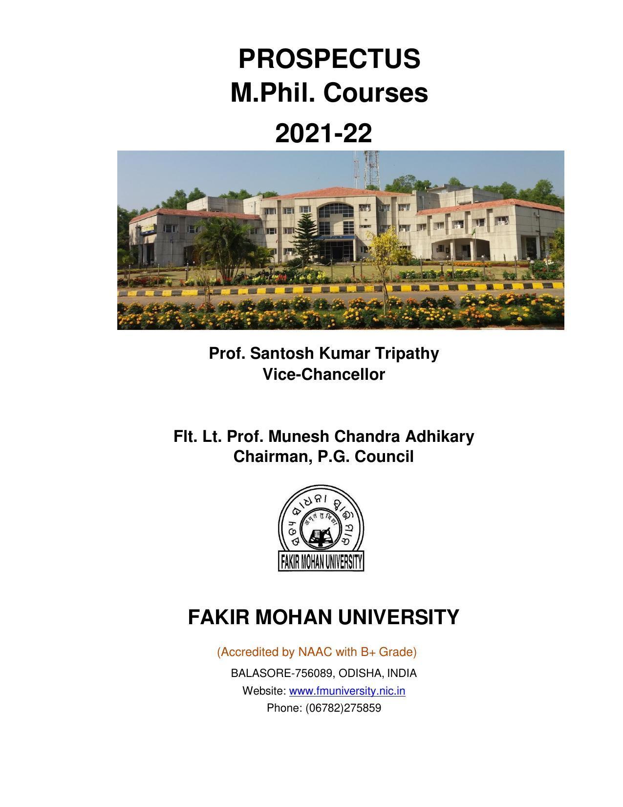 Fakir Mohan University, Balasore M.Phil Prospectus 2021-22 - Page 1