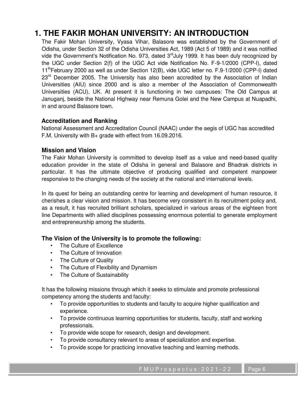 Fakir Mohan University, Balasore M.Phil Prospectus 2021-22 - Page 6