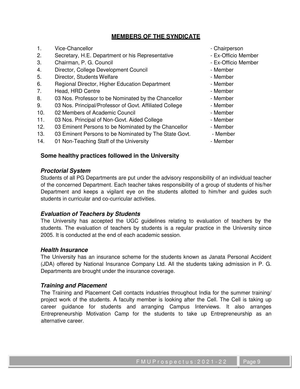 Fakir Mohan University, Balasore M.Phil Prospectus 2021-22 - Page 9